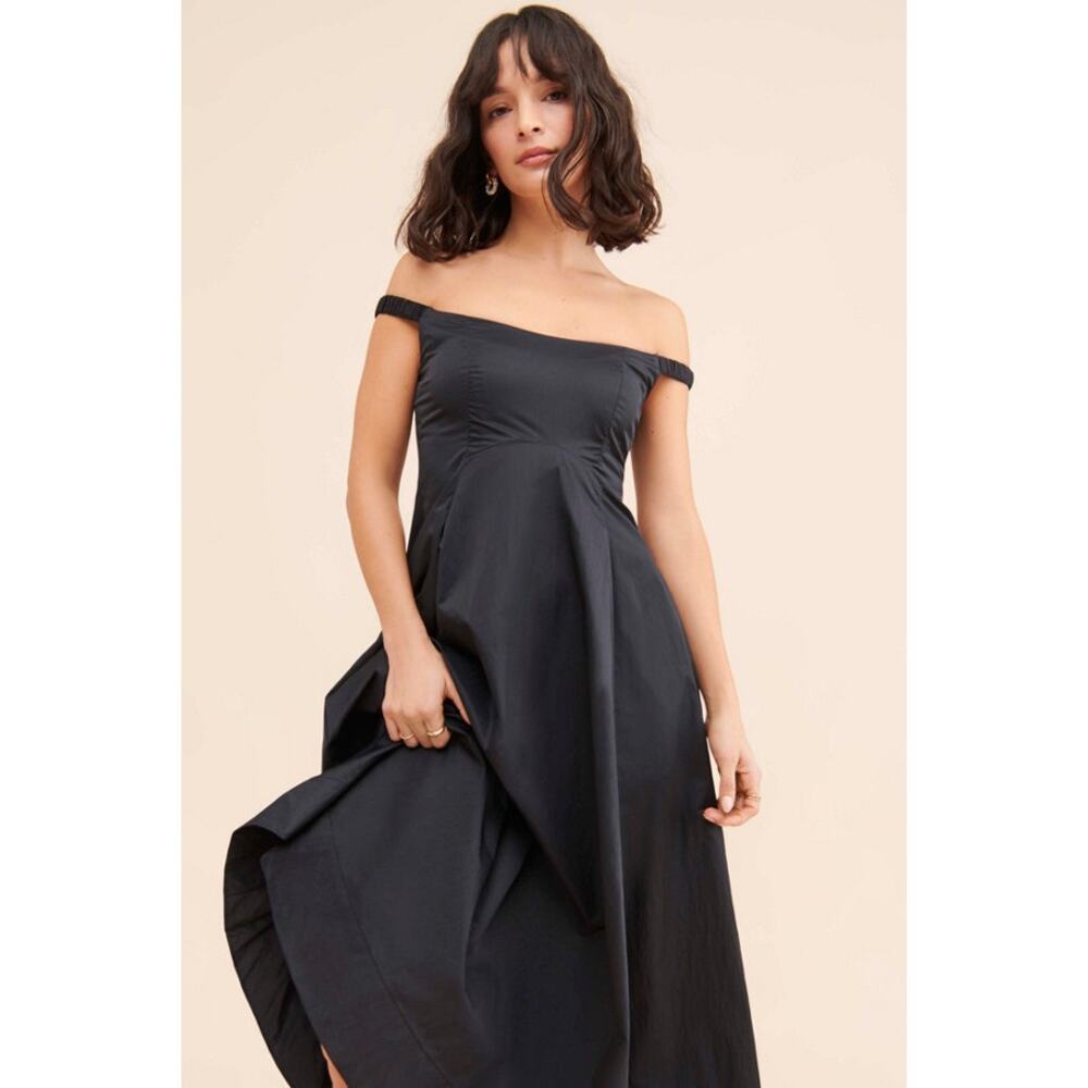 New Free People Alinda Dress $228 SIZE 0 Black Off-The-Shoulder Midi - Picture 5 of 9
